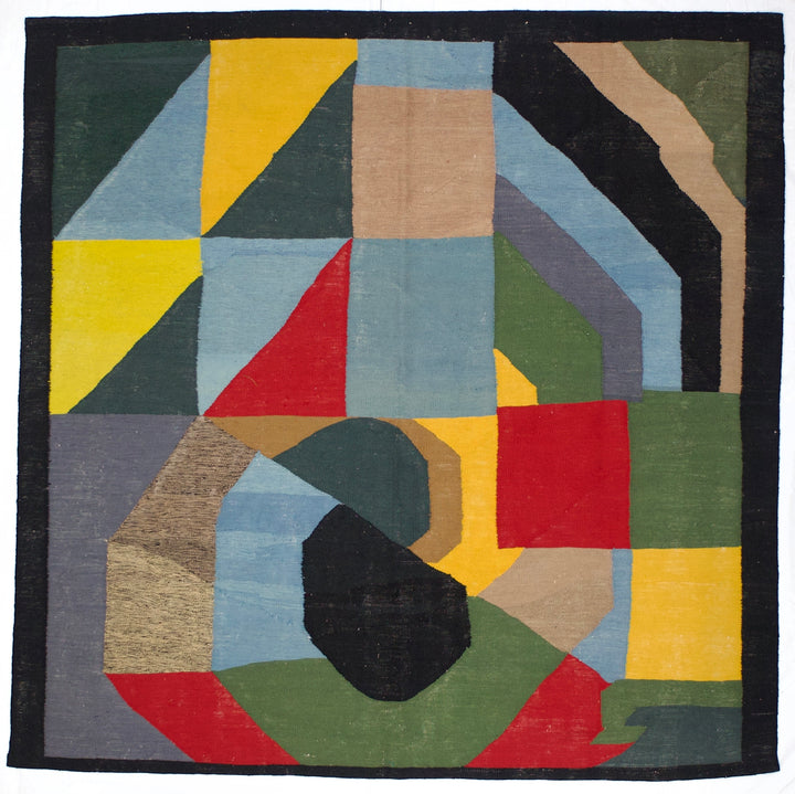 Fine Vintage After Sonia Delaunay Design Wool Rug 6’2" x 6’2”