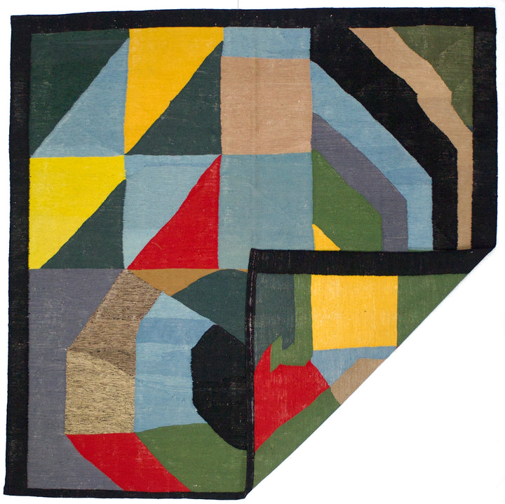 Fine Vintage After Sonia Delaunay Design Wool Rug 6’2" x 6’2”