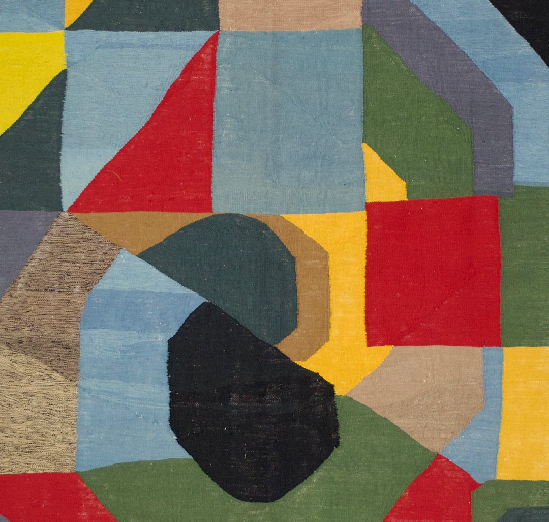 Fine Vintage After Sonia Delaunay Design Wool Rug 6’2" x 6’2”