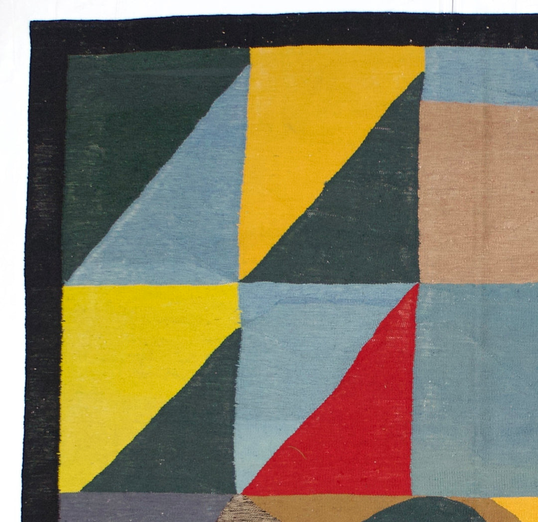 Fine Vintage After Sonia Delaunay Design Wool Rug 6’2" x 6’2”