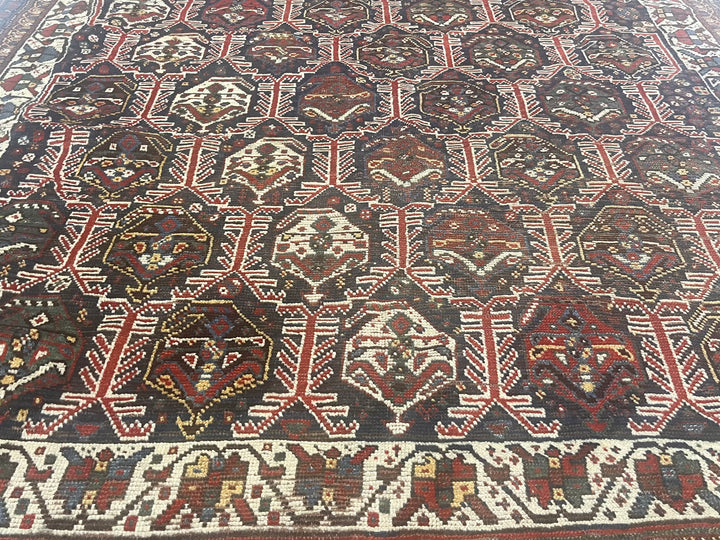 Antique Persian Tribal Khamseh Rug 5'2" x 8’2”