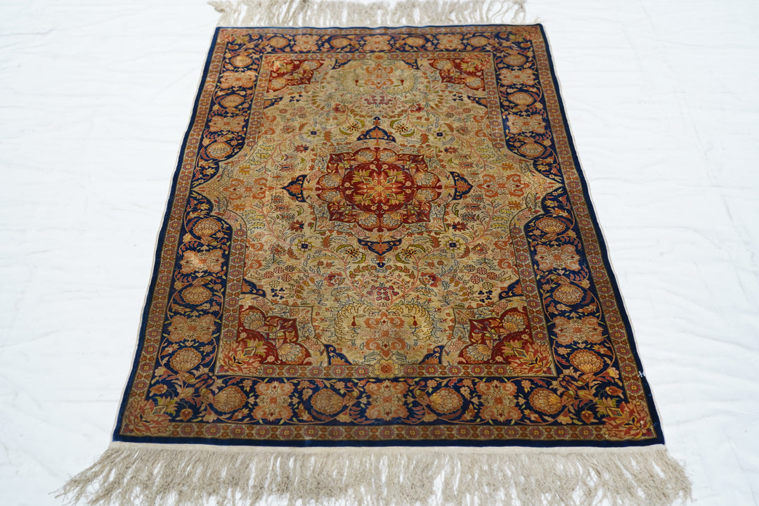 Extremely Fine Antique Turkish Silk Hereke Rug Signed by the Master Weaver 2'6'' x 4'1''