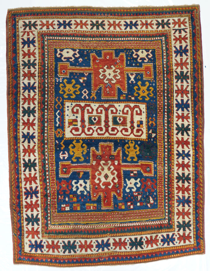 Antique Caucasian Kazak Borcholo Rug 4'9'' x 6'3''