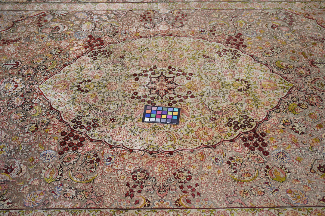 Extremely Fine Vintage Turkish Hereke Silk & Metal Rug 6’11" x 10’3"