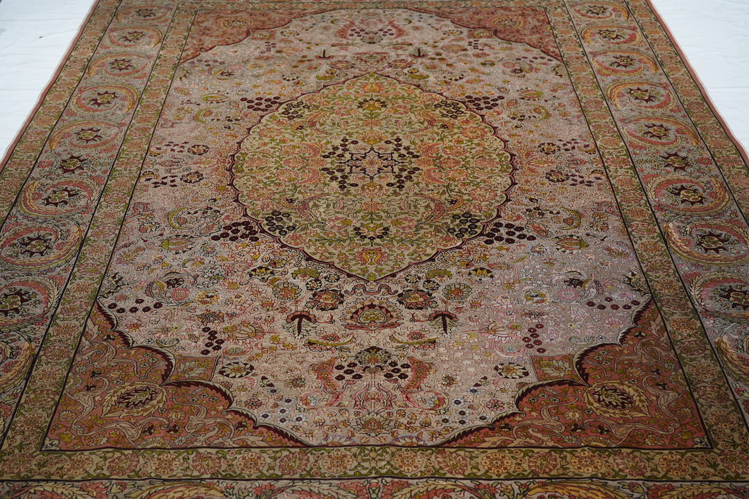 Extremely Fine Vintage Turkish Hereke Silk & Metal Rug 6’11" x 10’3"