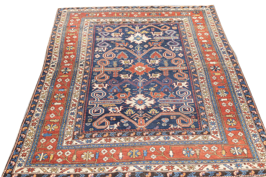 Antique Caucasian Perpedil Rug 4'4'' x 5'11''