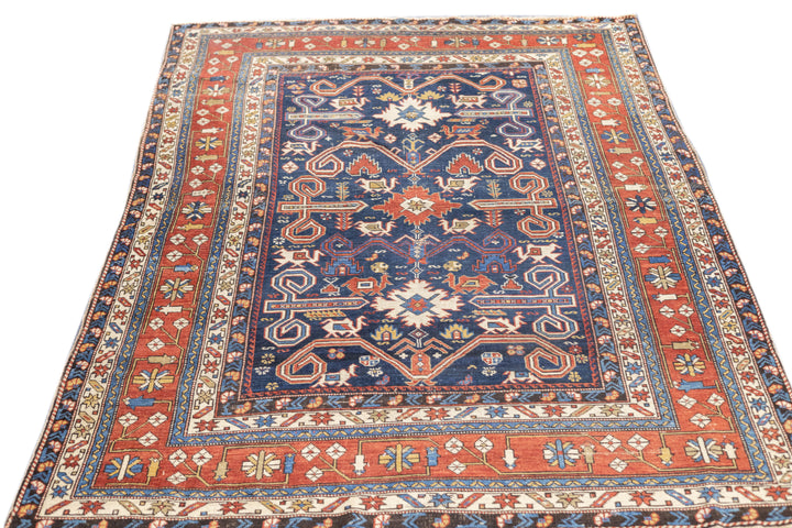 Antique Caucasian Perpedil Rug 4'4'' x 5'11''