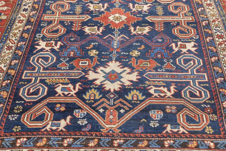 Antique Caucasian Perpedil Rug 4'4'' x 5'11''