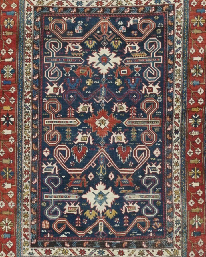 Antique Caucasian Perpedil Rug 4'4'' x 5'11''