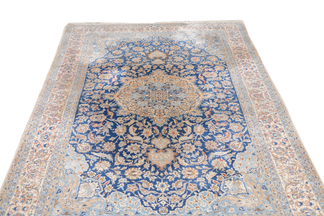 Isfahan Extremely Fine Wool & Silk Foundation. Signed Rug 5'3'' x 9'2''