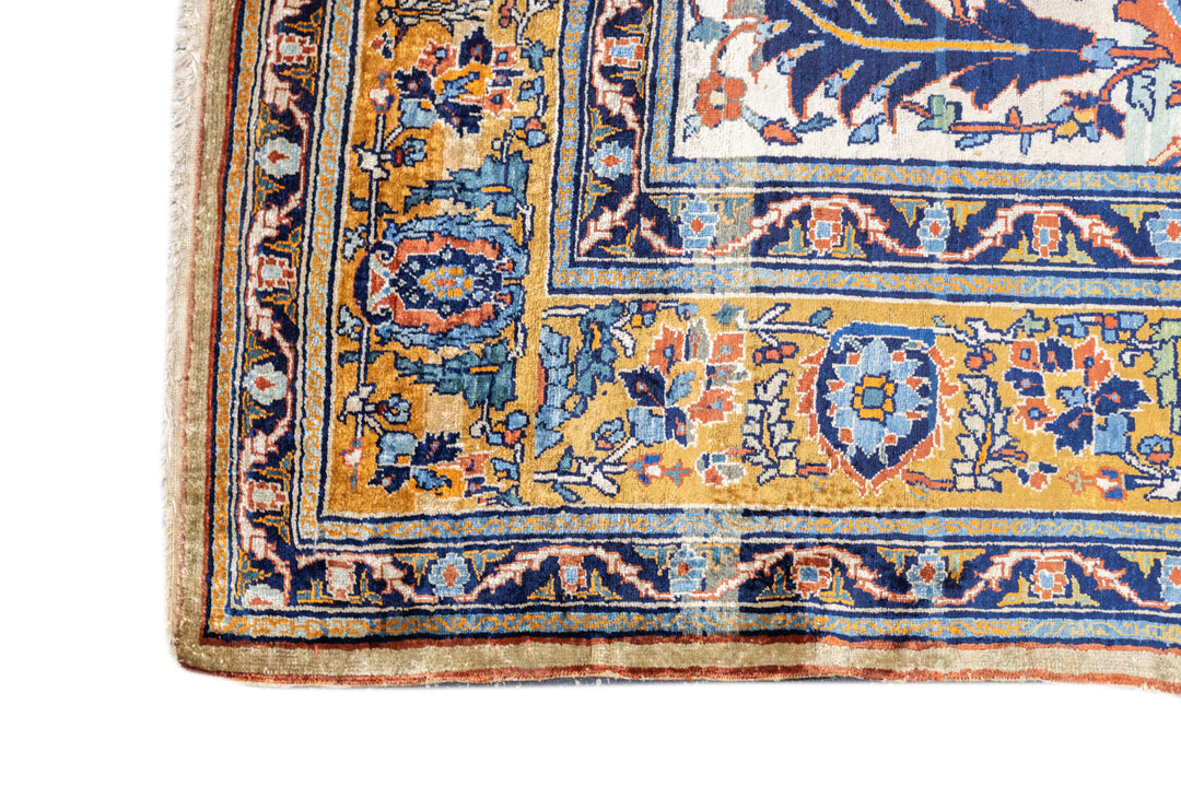 Antique Silk Heriz Rug 4'7'' x 5'9''