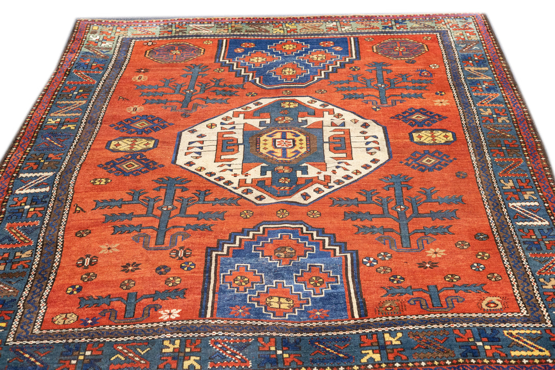 Fine Antique Caucasian Kazak Rug 6'7'' x 7'4''