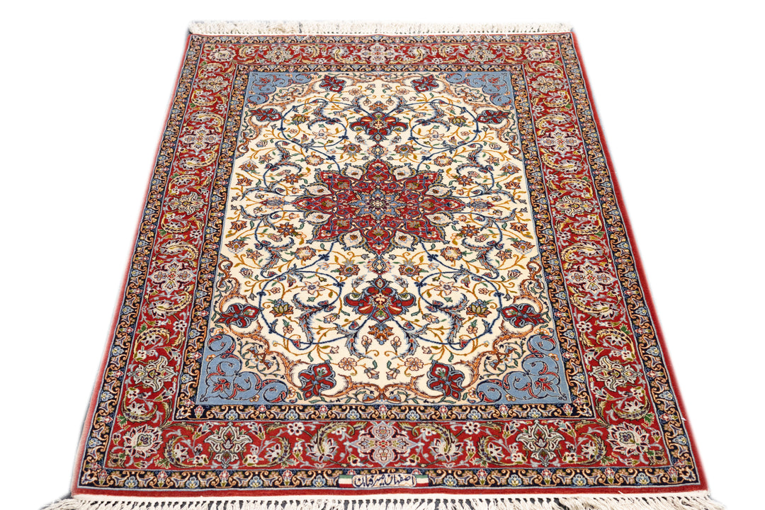 Extremely Fine Persian Isfahan Wool & Silk Rug 3'8'' x 5'3''