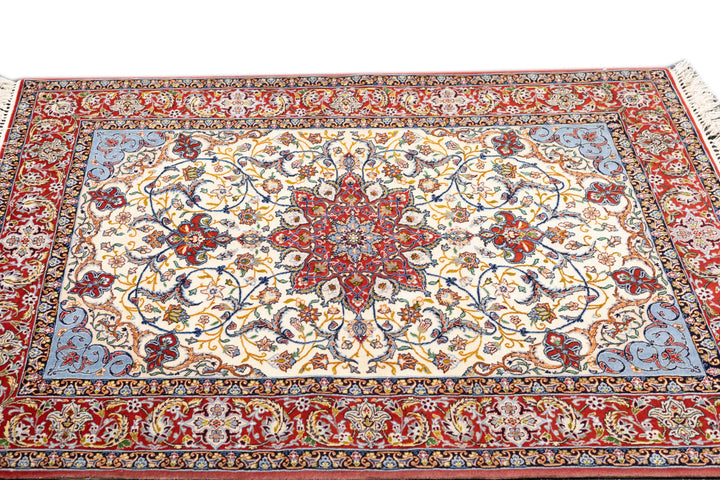 Extremely Fine Persian Isfahan Wool & Silk Rug 3'8'' x 5'3''