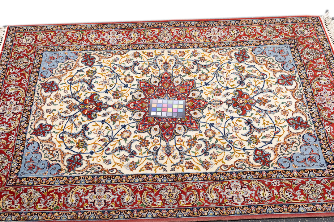 Extremely Fine Persian Isfahan Wool & Silk Rug 3'8'' x 5'3''