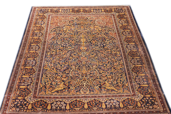 Antique Persian Dabir Kashan Manchester Rug 5'0" x 6'11''