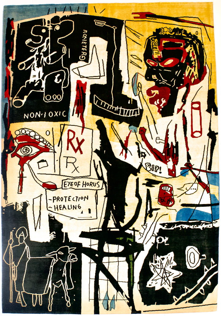 Fine French Wool Rug After Basquiat 6'8" x 9’8"