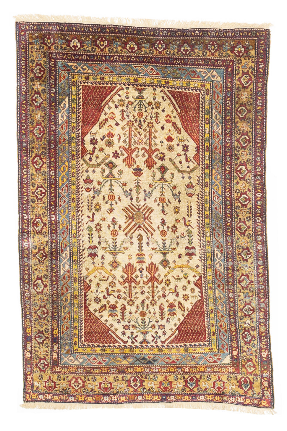 Extremely Fine and Rare Antique Shrivan Silk on Silk Rug 3'8" x 5’6"