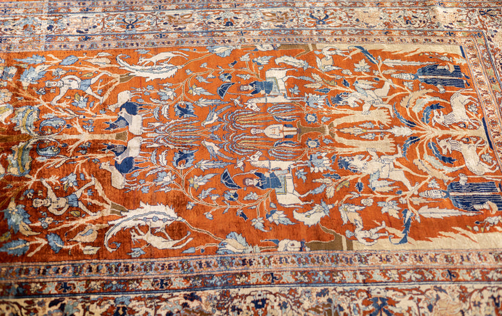 Extremely Fine and Rare Antique Persian Silk Heriz Rug 5'4" x 7'9"