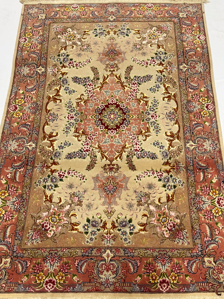 Extremely Fine Vintage Persian Tabriz Wool and Silk Rug 3'4" x 5’2”