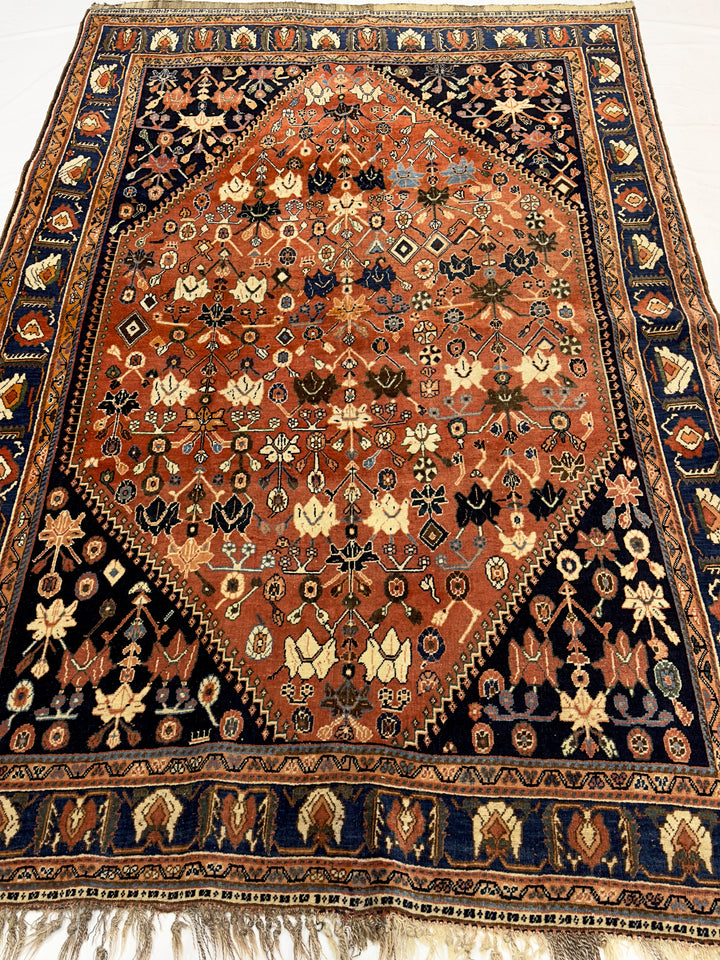 Antique Persian Tribal Khamseh Rug 4'11" x 7’11"