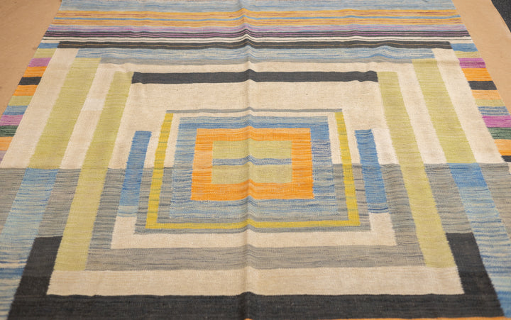 Fine Contemporary Turkish Kilim Flat Weave Wool Rug 5'8" x 8'0"