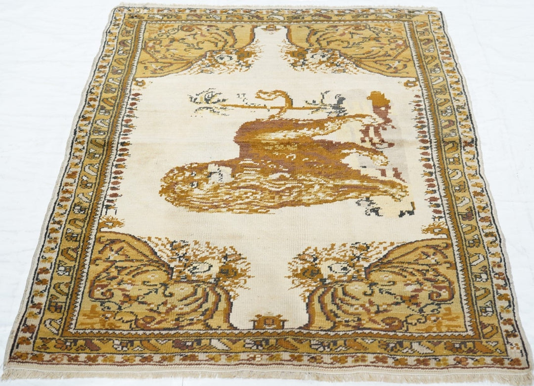 Antique Persian Tabriz Lion Wool  Rug 3'7'' x 4'8''