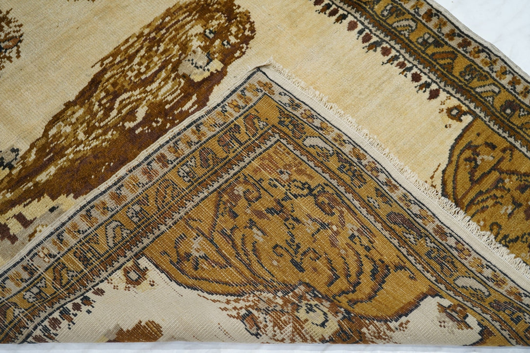 Antique Persian Tabriz Lion Wool  Rug 3'7'' x 4'8''