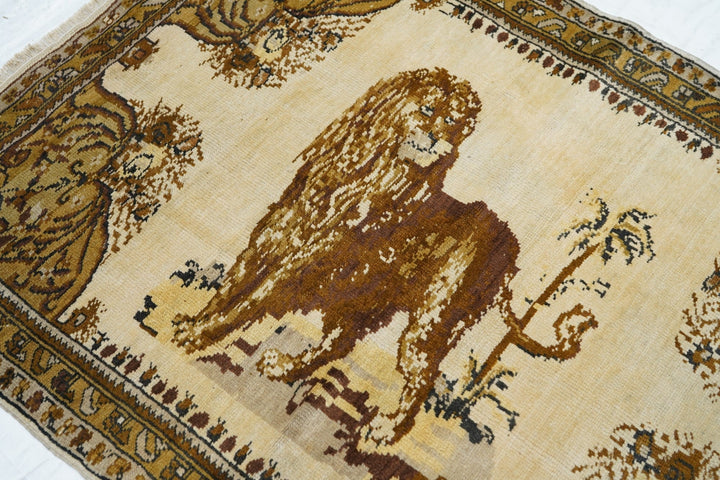 Antique Persian Tabriz Lion Wool  Rug 3'7'' x 4'8''