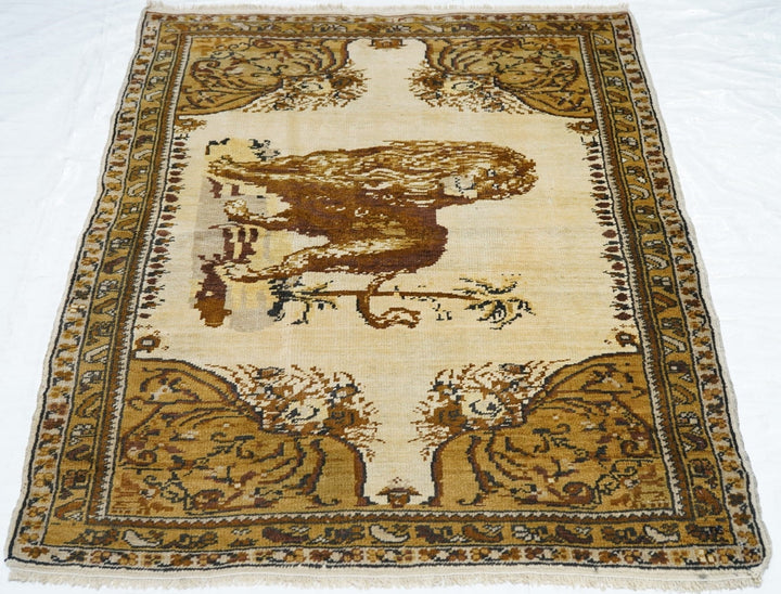 Antique Persian Tabriz Lion Wool  Rug 3'7'' x 4'8''