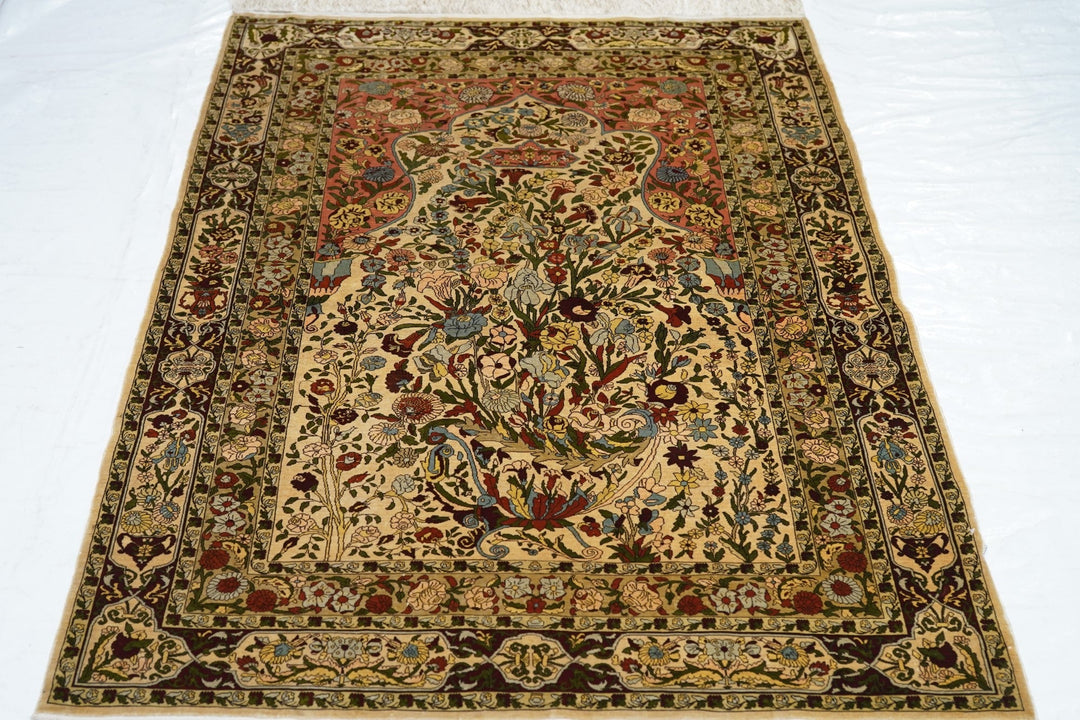 Extremely Fine Antique Turkish Silk Hereke Rug 3'5'' x 4'11''