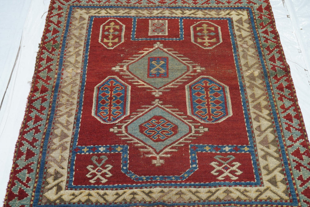 Antique Fakhralou Kazak Rug 3'4'' x 3'9''