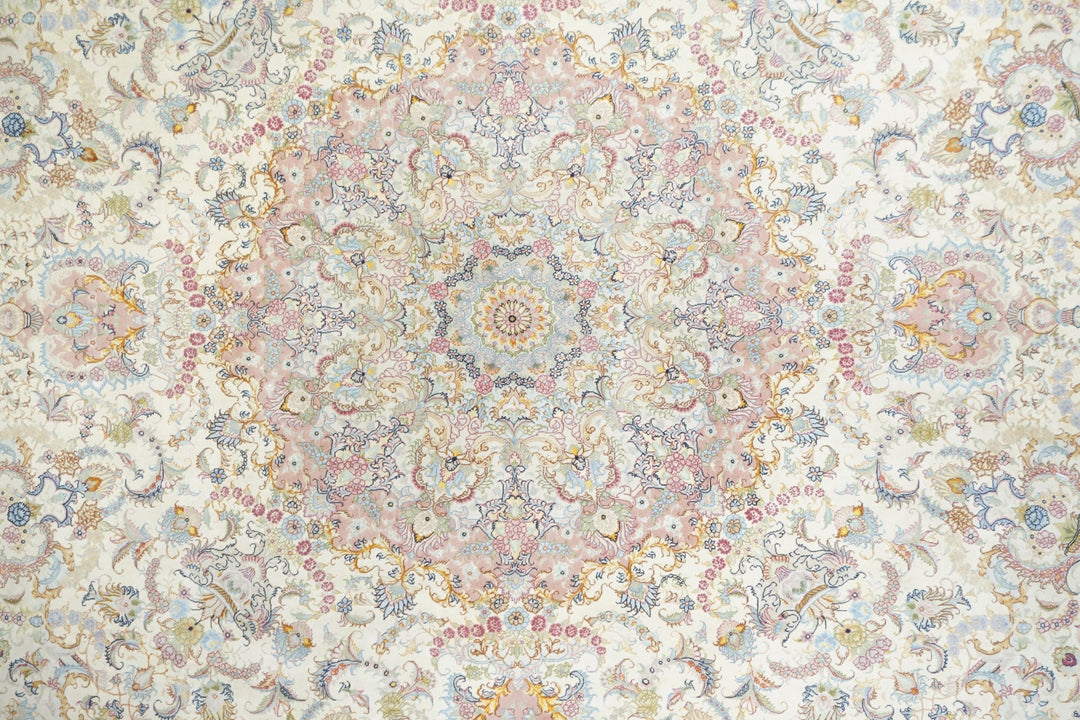 Extremely fine Persian Tabriz 70 Raj. Wool and Silk with a Silk Foundation Rug 13'0" x 13'0"