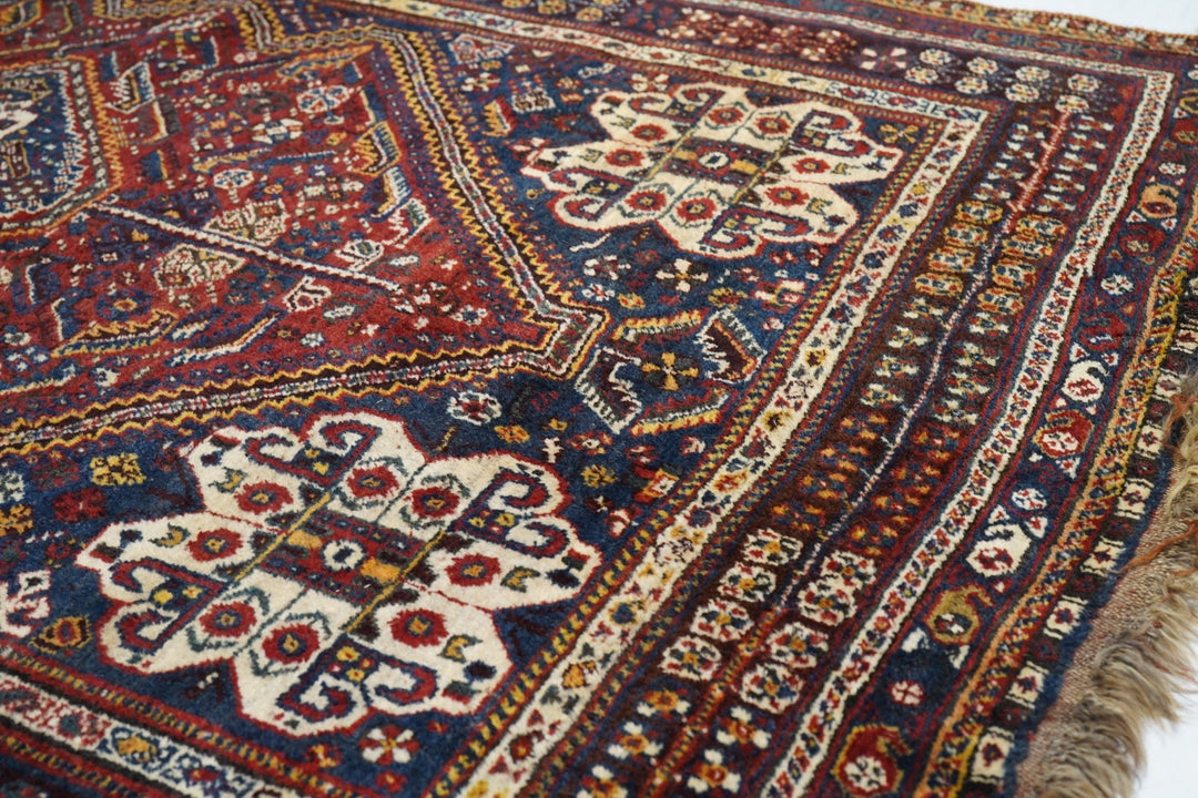 Fine Antique Persian Qashqai Wool Rug 5'0"  x 8'2''