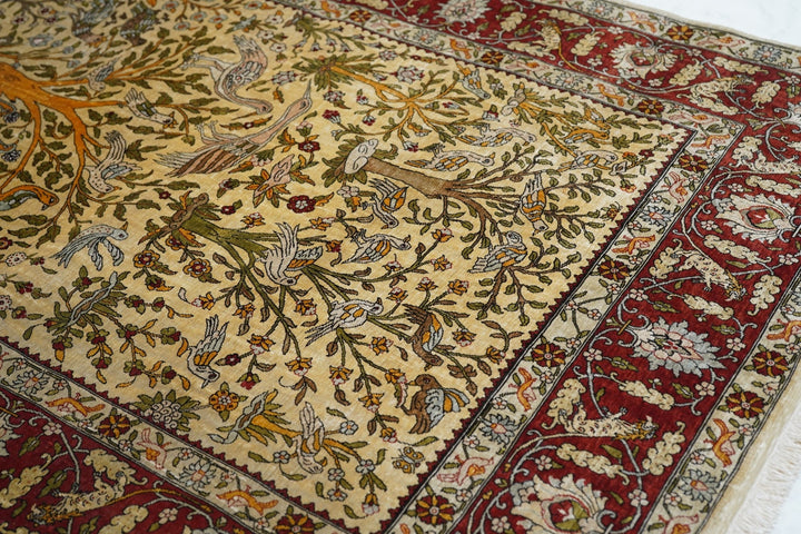 Antique Turkish Silk Hereke Rug 3'3'' x 5'1''