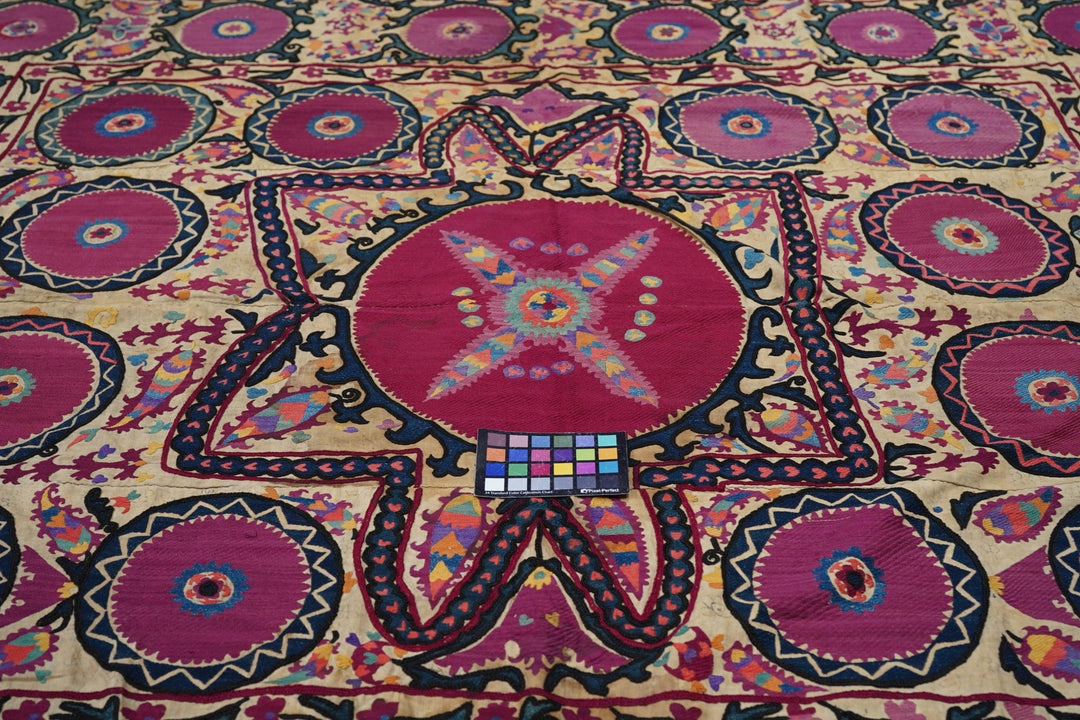 Antique Uzbekistan Suzani Textile Rug 6'2'' x 9'9''