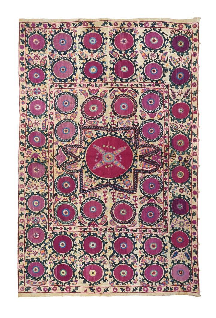 Antique Uzbekistan Suzani Textile Rug 6'2'' x 9'9''